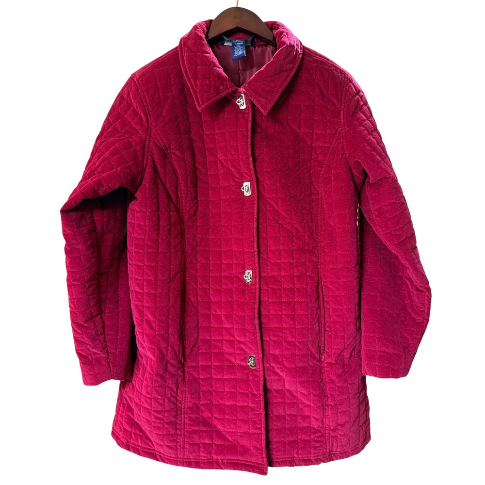 Denim & Co Quilted Corduroy Jacket Womens Medium Red Toggle Button Barn Coat